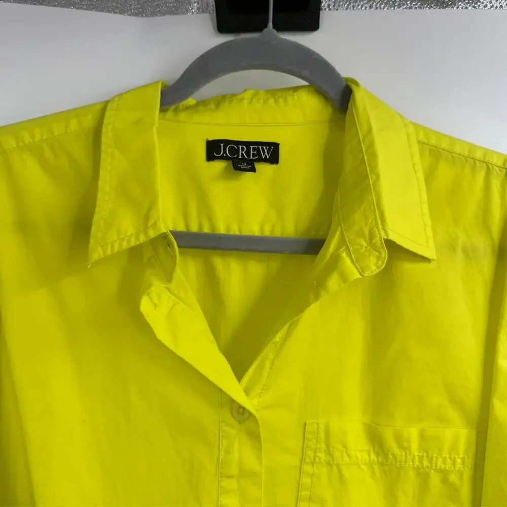 J Crew Button Up Shirt Womens 12 Lime Green Long Sleeve Pocket Preppy SP23